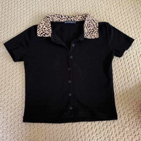 Brandy Melville Sweaters | Brandy Melville Cheetah Caroline Top | Color: Black | Size: Xs | Kaitlinv421's Closet